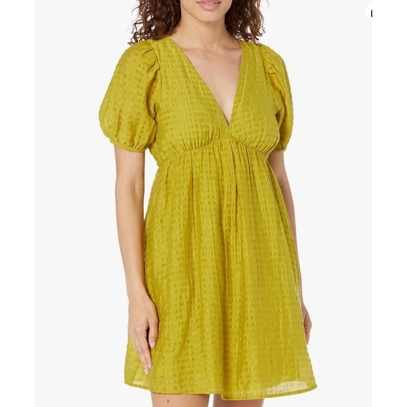 Madewell Dresses & Skirts - Madewell Annamarie‎ Mini Babydoll Dress Size 0 Citrus Lime Green Puff Sleeve